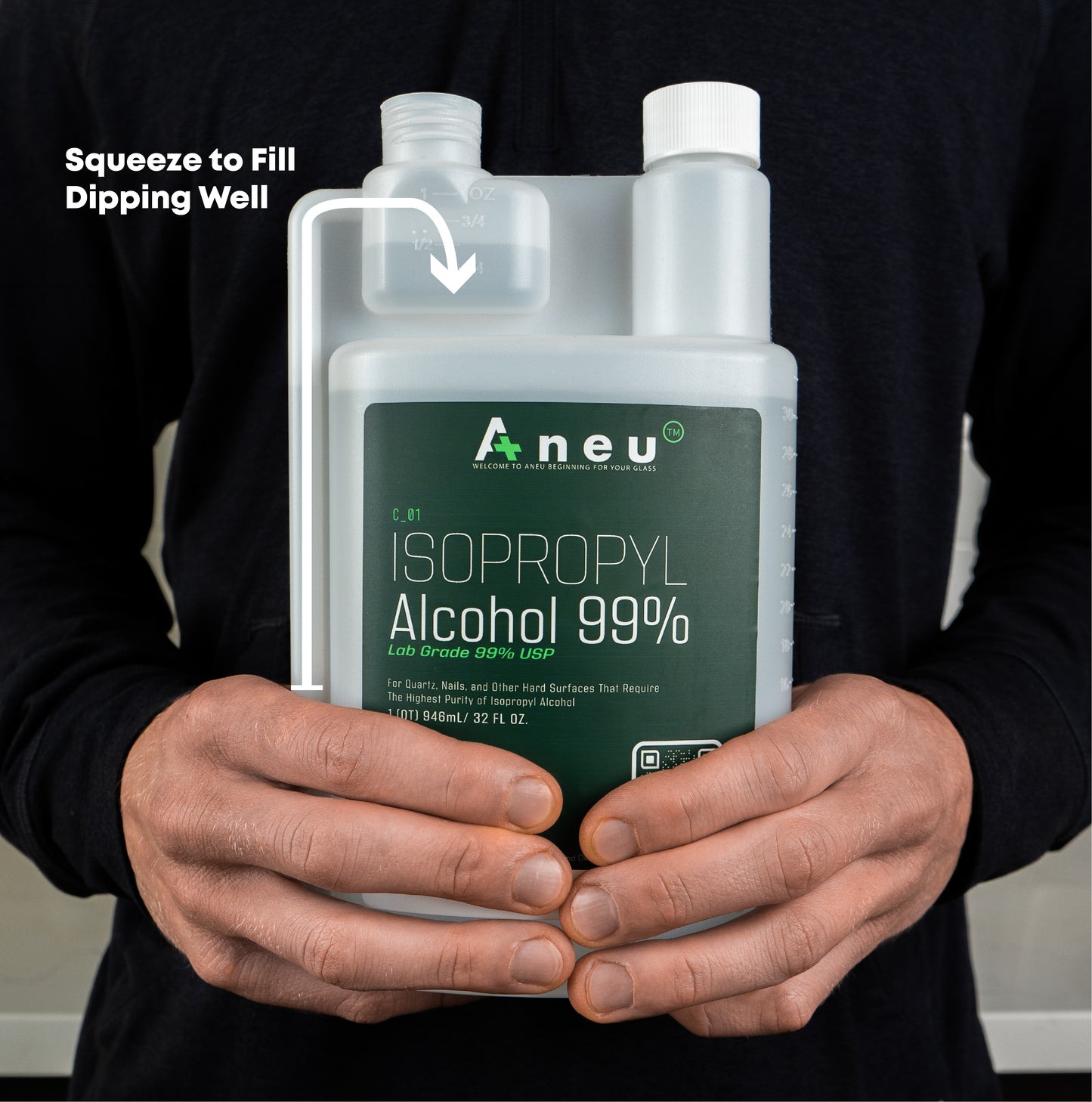 Hygenix's 99% Isopropyl Alcohol features the best bottle for cleaning with cotton swabs. It has a dipping well that is filled simply by squeezing the bottle. Once the dip well is filled a qtip or cotton swab can be dipped into the well allowing it to collect isopropyl alcohol without any effort or additional accessories needed.