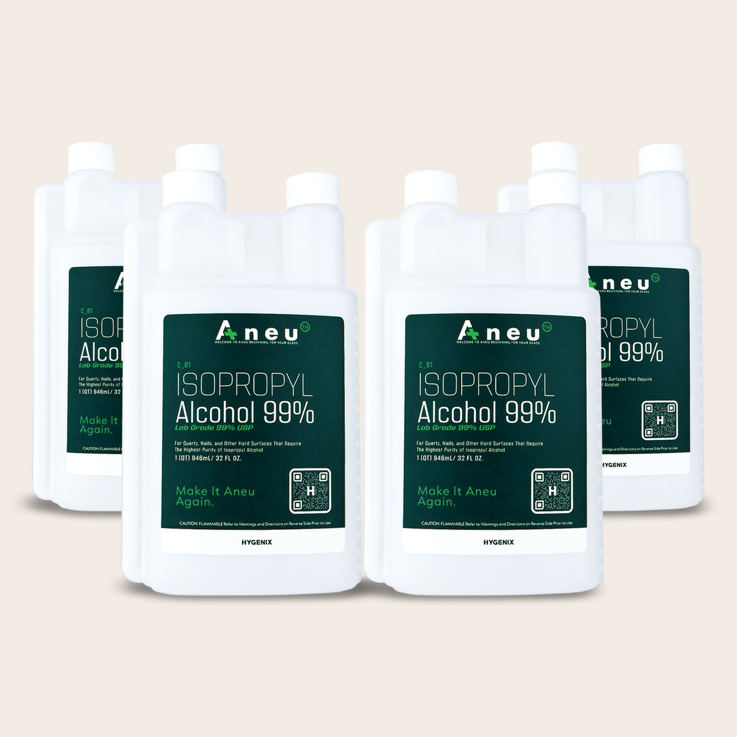 4 Pack of Aneu's 32 fl oz 99% Isopropyl alcohol. Perfect for the concentrate lover who keeps their glass and quartz as clean as their hash.