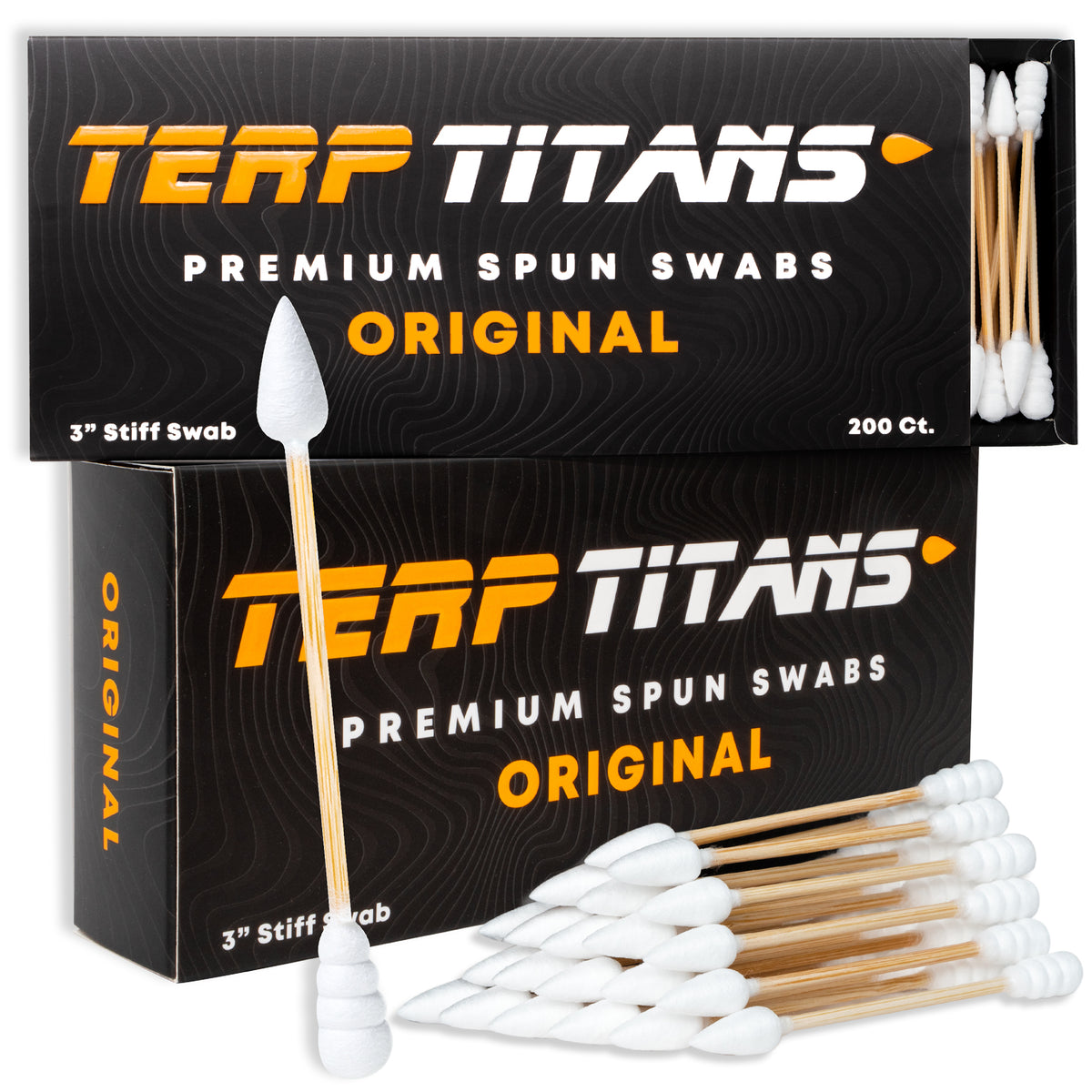 Box of Terp Titans premium spun swabs with swabs displayed in front