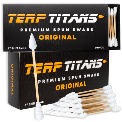 Box of Terp Titans premium spun swabs with swabs displayed in front