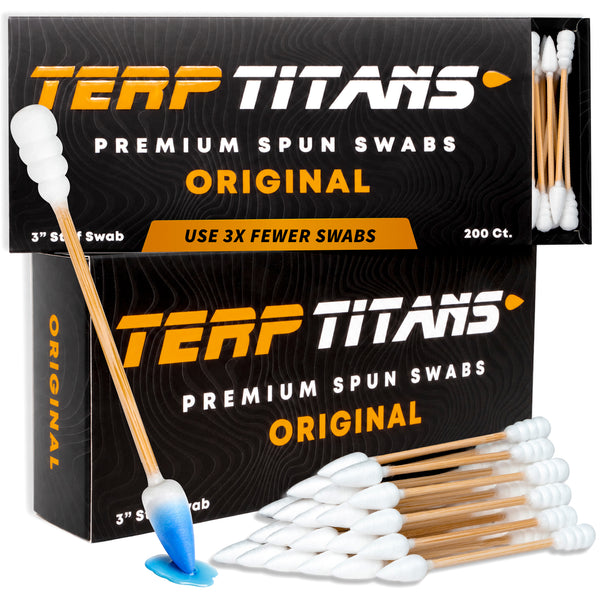 Box of Terp Titans premium spun swabs with swabs displayed in front.