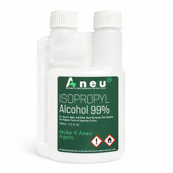 Bottle of 99% isopropyl alcohol with Aneu branding on a white background