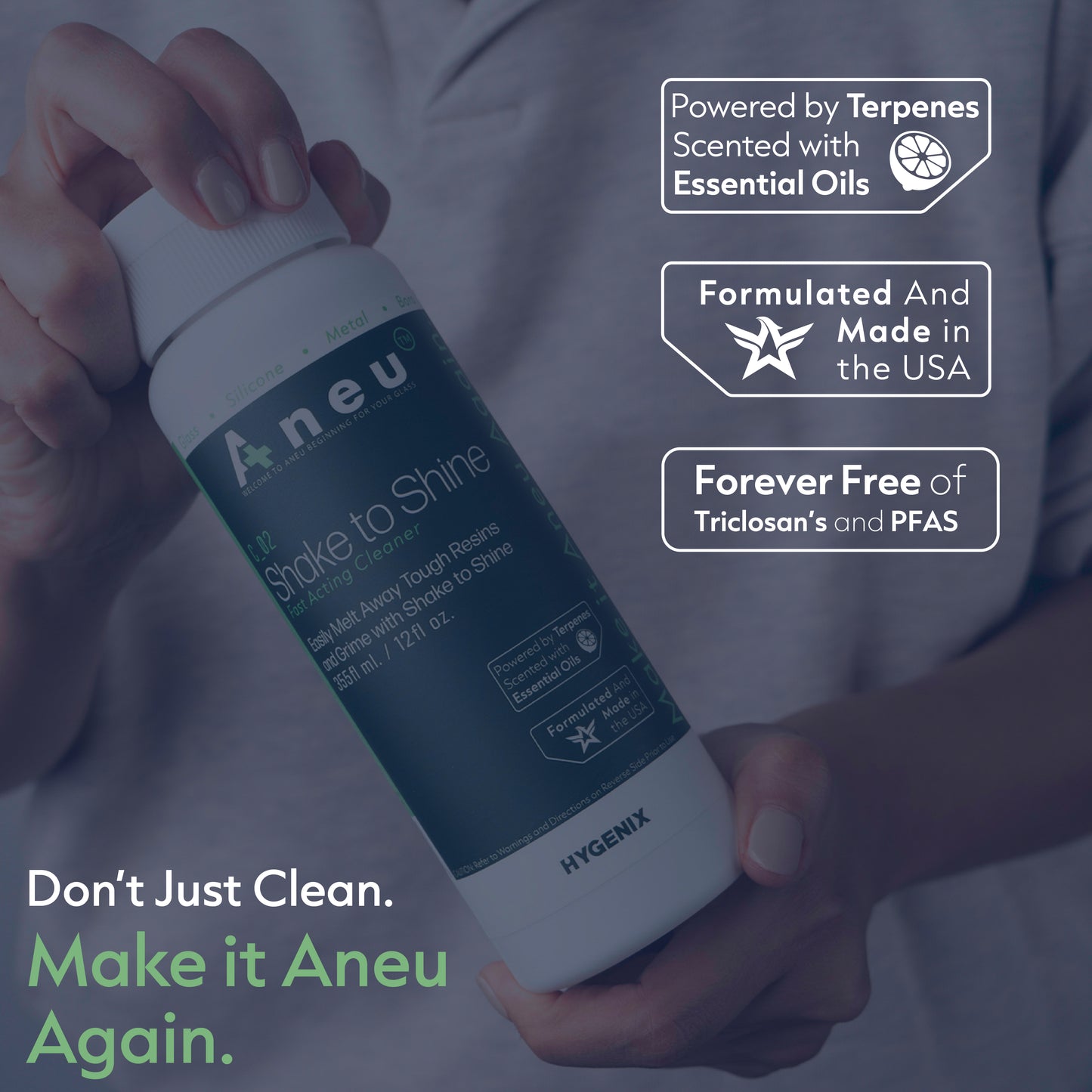 Women holding a bottle of shake to shine bong cleaner at an angle