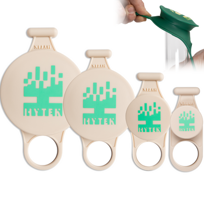 Image showing 4 beige hytek water pipe cleaning caps with green logos