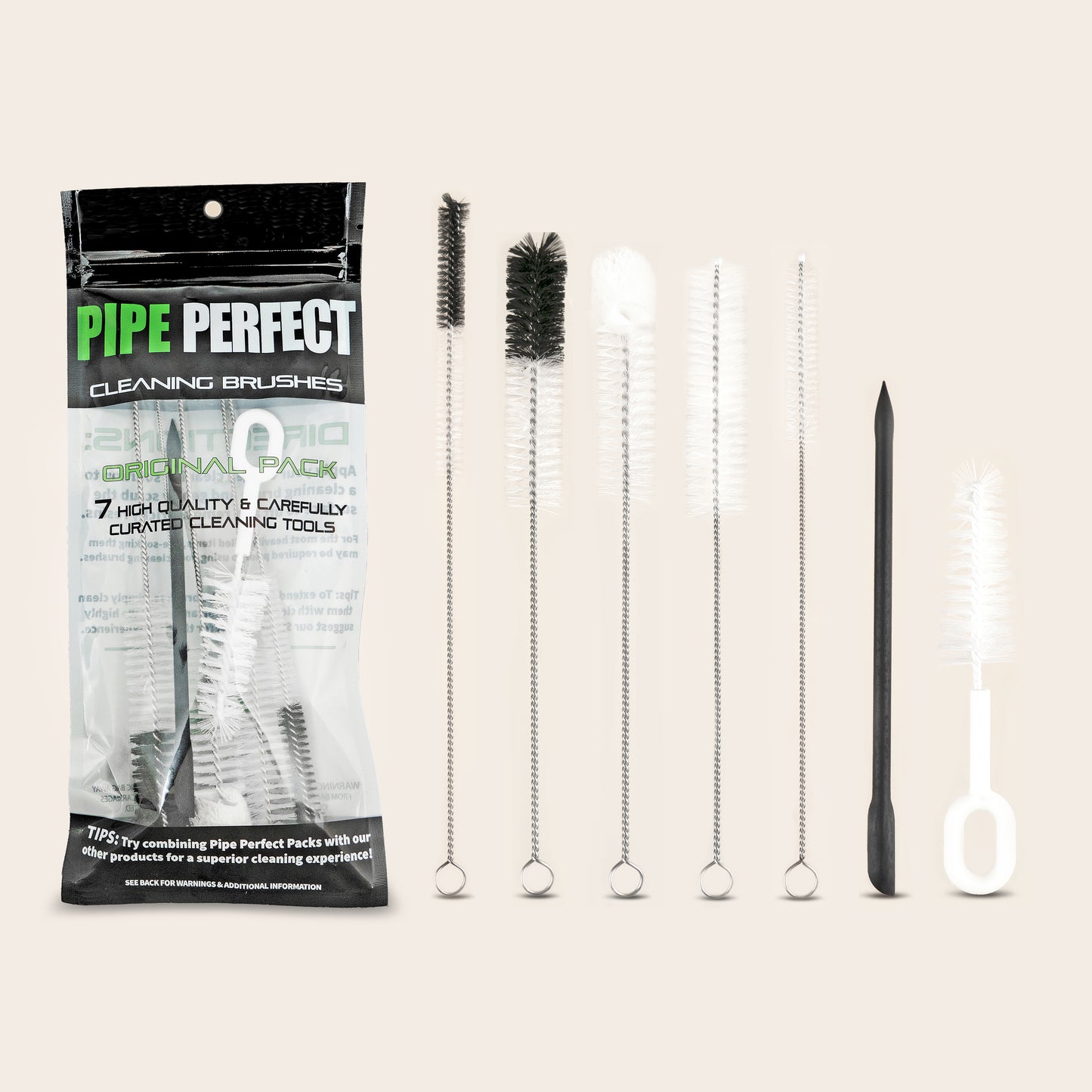 Pipe Perfect's Original brush pack is for cleaning downstems, slides, and other smoking accessories. It includes 5 cleaning brushes and a silicone scraping concentrate tool. 
