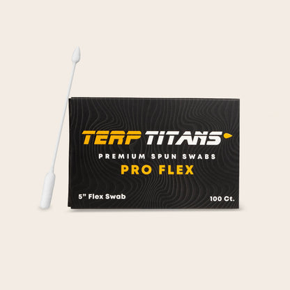 Terp Titans Pro Flex Premium Spun Cotton Swabs for Cleaning modern bangers such as quartz towers and slurpers. They are also flexible and 5 inch long, meaning they can access areas previously inaccessible. 