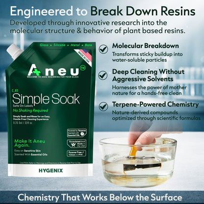 Aneu Simple Sock product packaging with cleaning demonstration and text about its features.